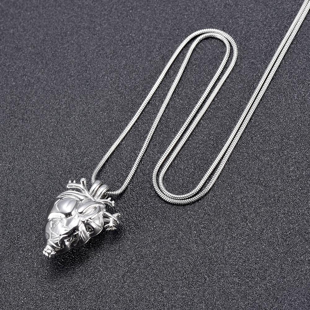 Cremation Necklace - Silver Anatomical Heart Cremation Urn Necklace