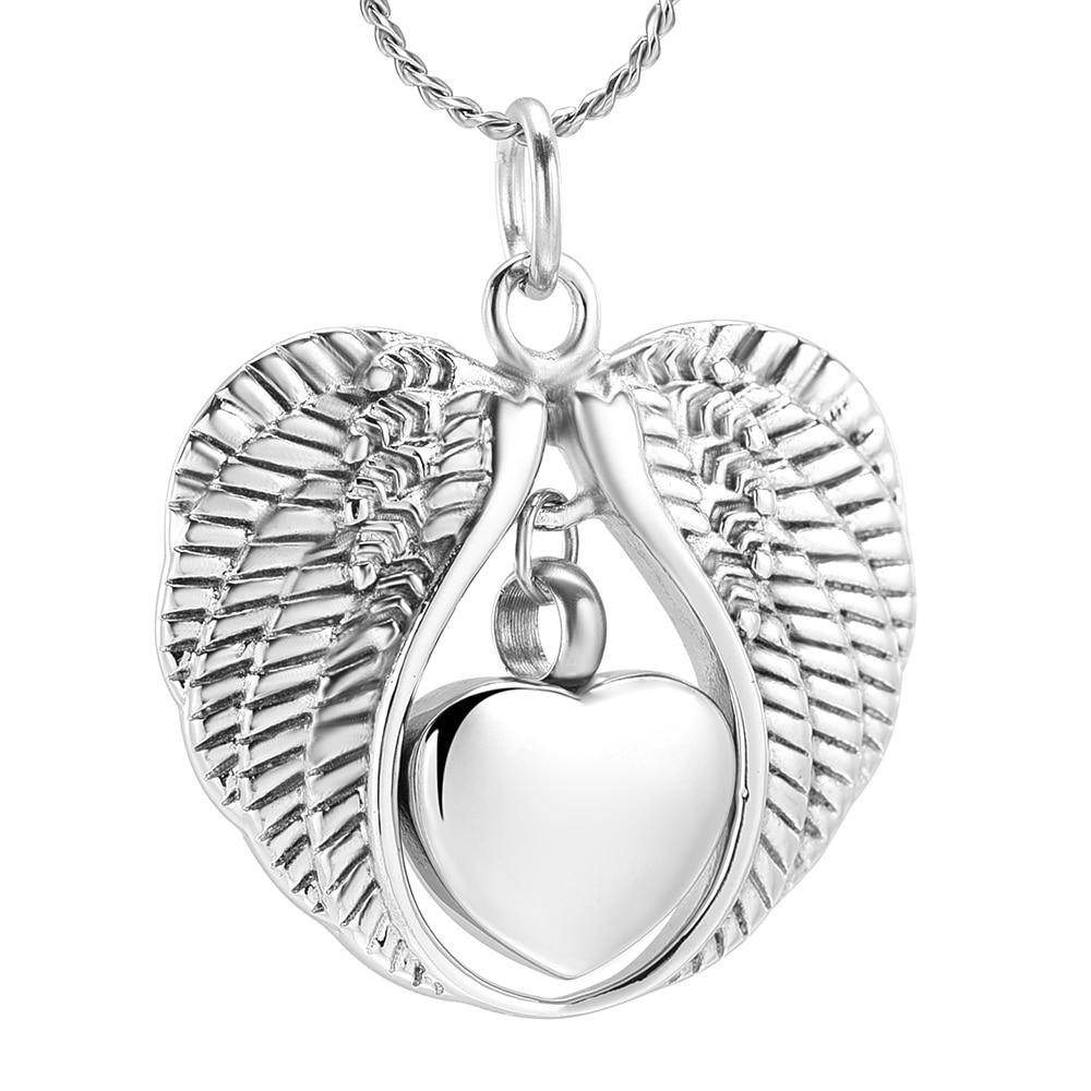 Cremation Necklace - Silver Angel Wings & Heart Cremation Urn Necklaces