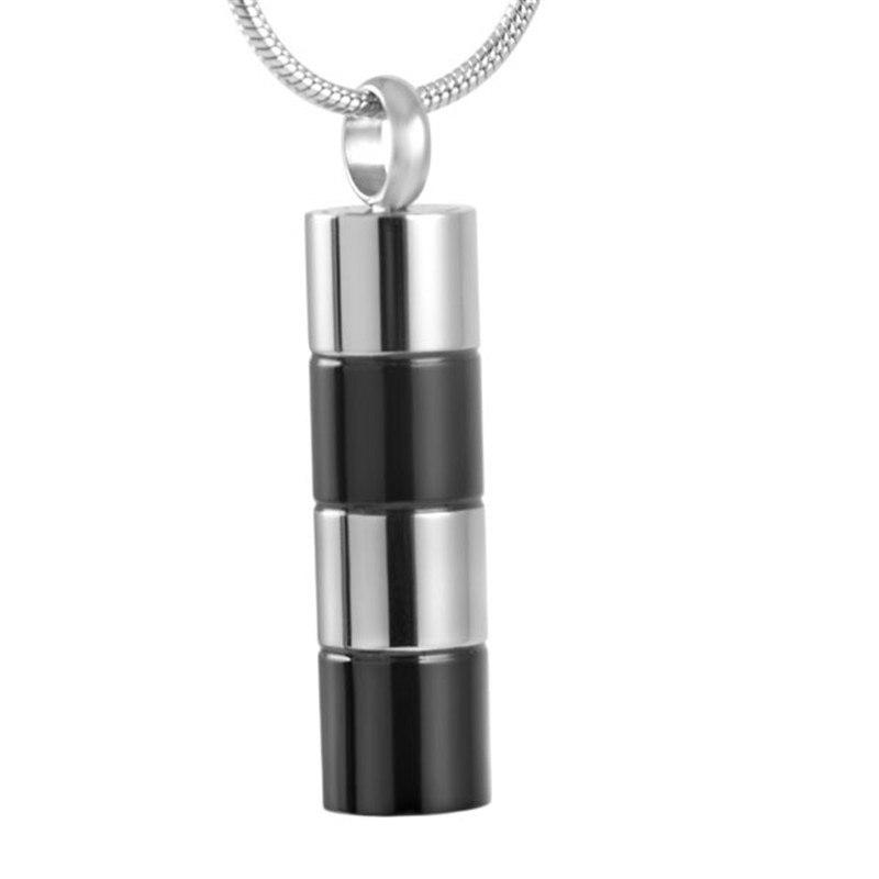 Cremation Necklace - Silver & Black Cylinder Cremation Urn Necklace
