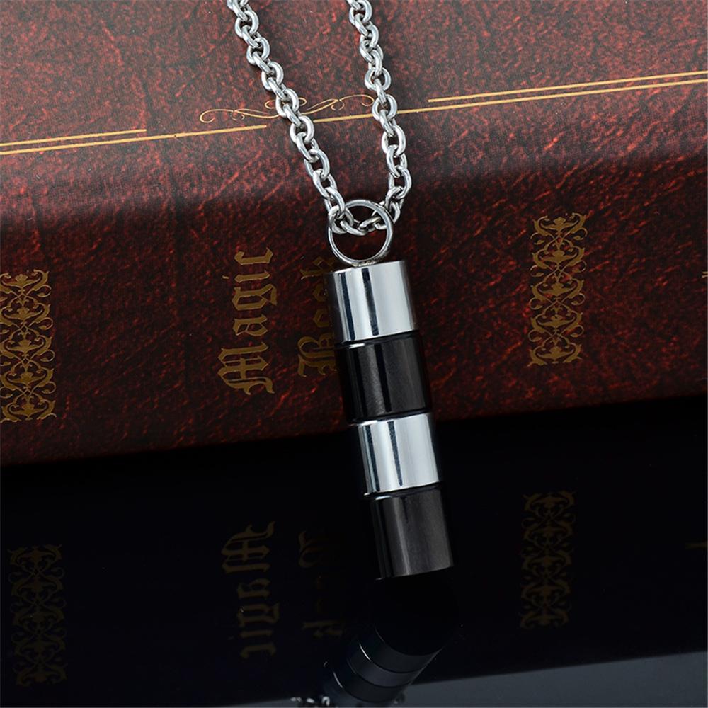 Cremation Necklace - Silver & Black Cylinder Cremation Urn Necklace