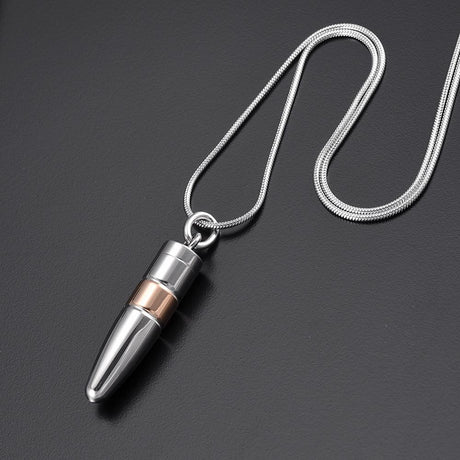 Cremation Necklace - Silver Bullet Shaped Cremation Urn