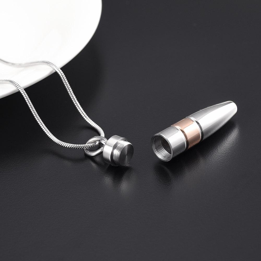 Cremation Necklace - Silver Bullet Shaped Cremation Urn