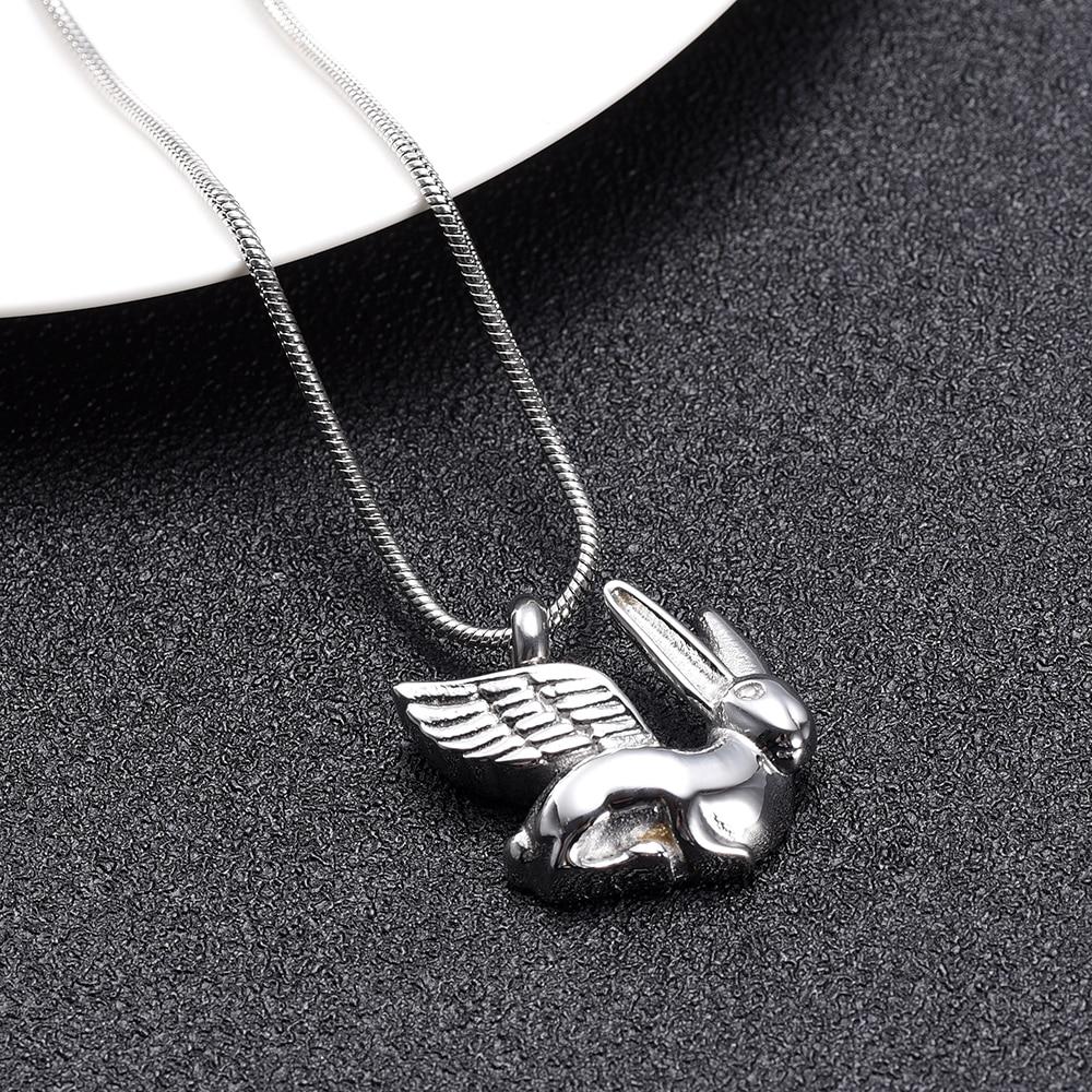 Cremation Necklace - Silver Bunny Angel Cremation Urn Necklace