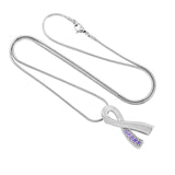 Cremation Necklace - Silver Cancer Ribbon Purple Rhinestone Cremation Urn Necklace