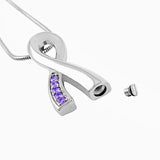 Cremation Necklace - Silver Cancer Ribbon Purple Rhinestone Cremation Urn Necklace