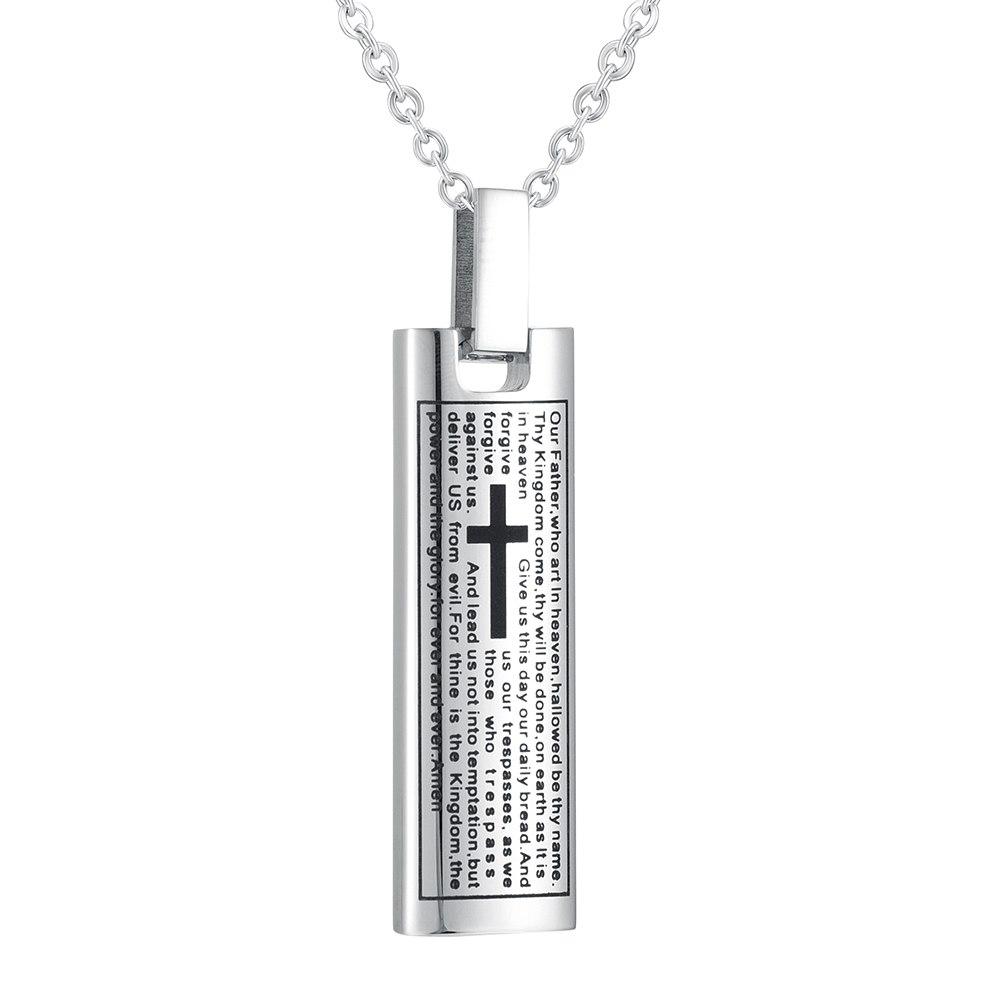 Cremation Necklace - Silver Cremation Urn Necklace Etched With The Lord's Prayer & Cross