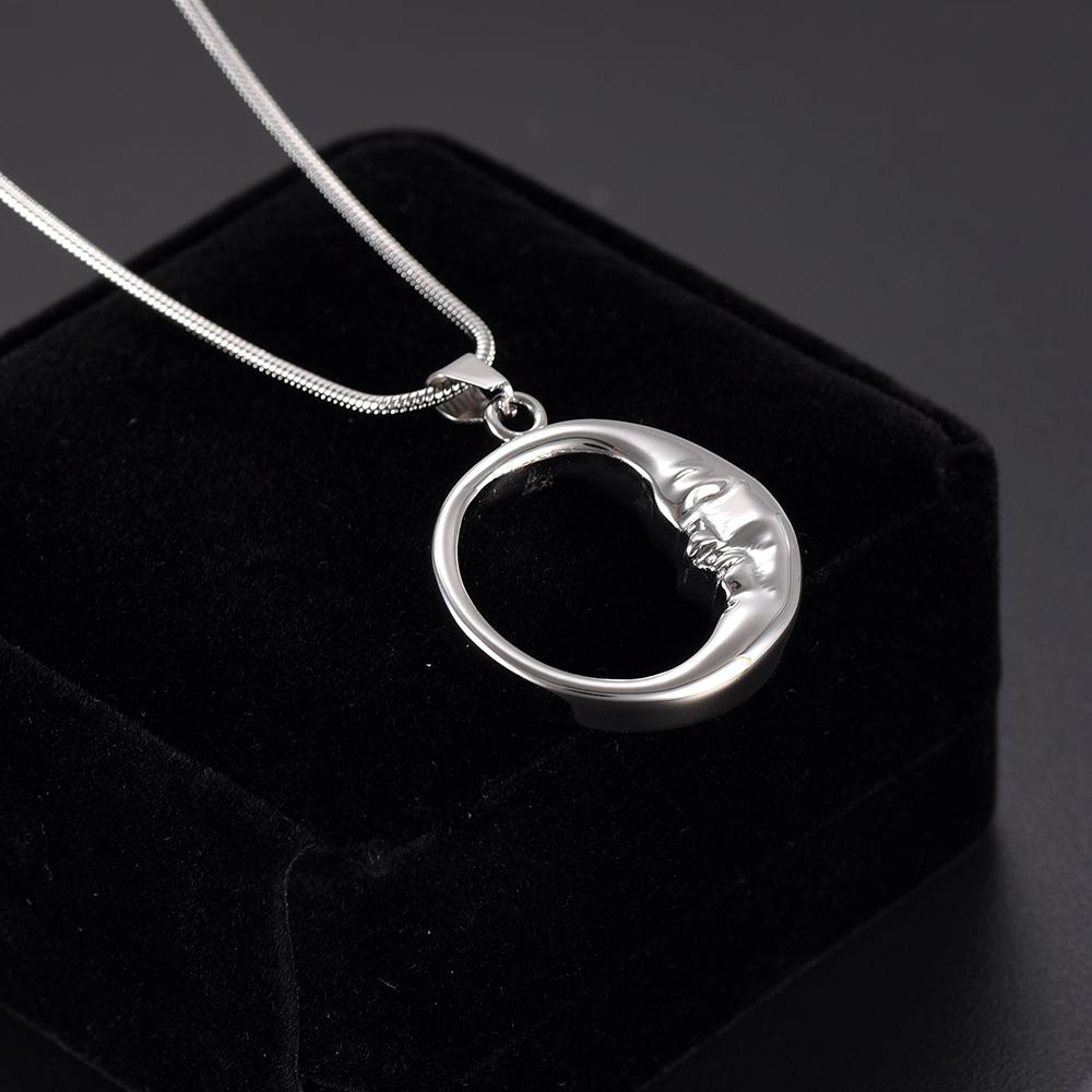 Cremation Necklace - Silver Crescent Moon Face Cremation Urn Necklace