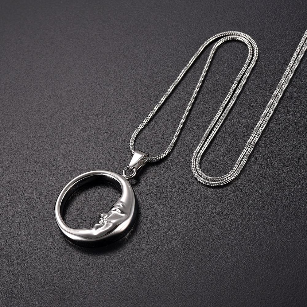 Cremation Necklace - Silver Crescent Moon Face Cremation Urn Necklace