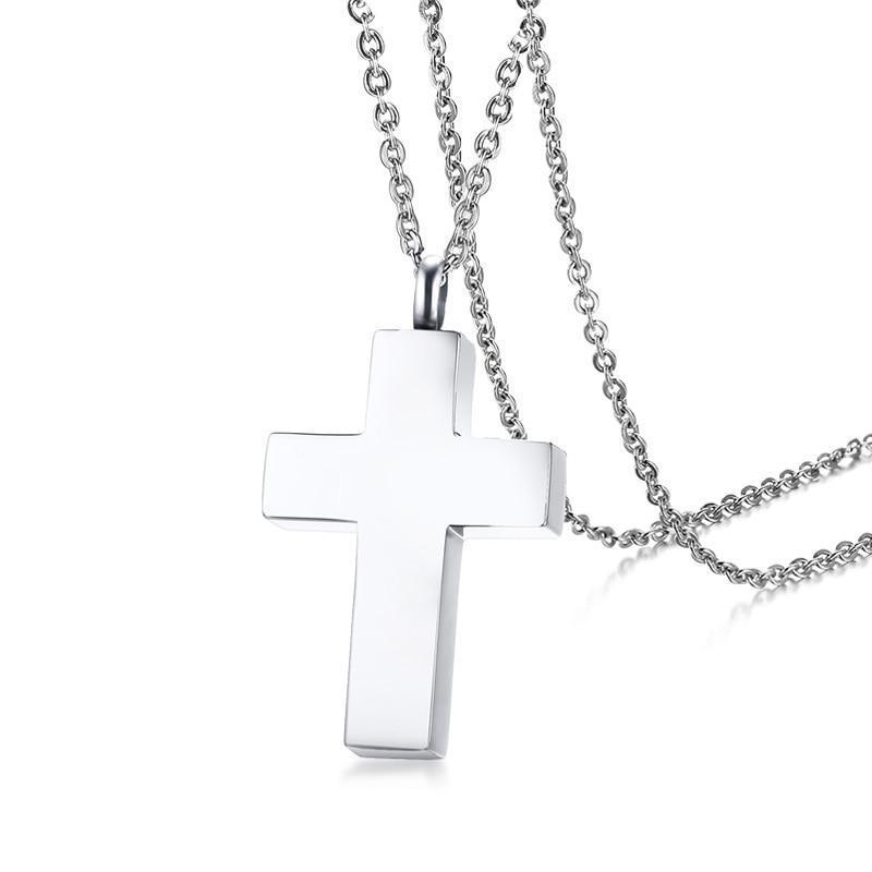 Cremation Necklace - Silver Cross Cremation Urn Necklace