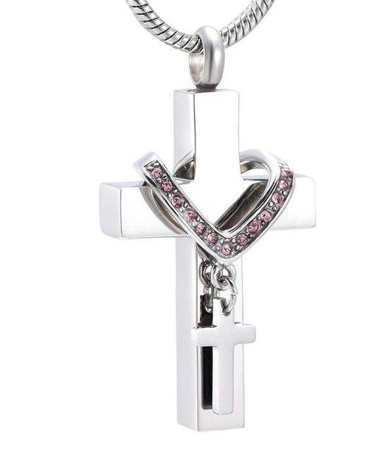 Silver Cross & Rhinestone Rosary Cremation Urn Necklace Cremation Necklace Cherished Emblems Silver 