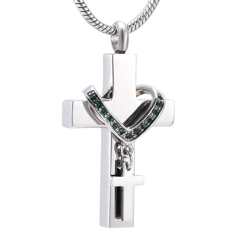 Cremation Necklace - Silver Cross & Rhinestone Rosary Cremation Urn Necklace