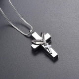 Cremation Necklace - Silver Cross & Rhinestone Rosary Cremation Urn Necklace