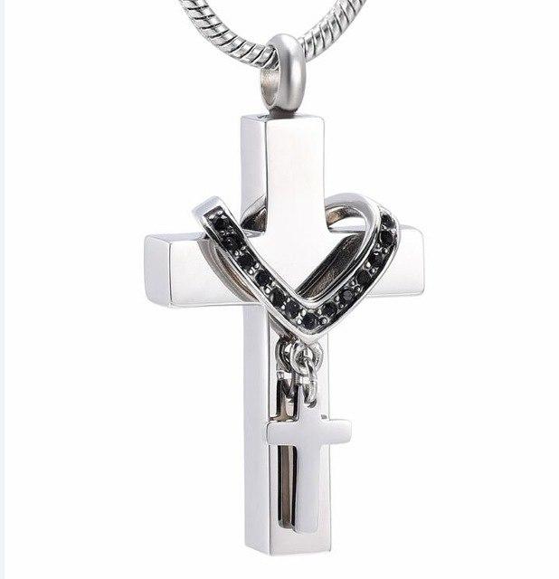 Cremation Necklace - Silver Cross & Rhinestone Rosary Cremation Urn Necklace