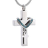 Cremation Necklace - Silver Cross & Rhinestone Rosary Cremation Urn Necklace