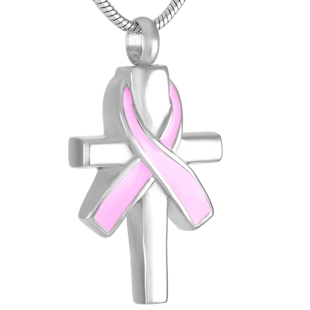 Cremation Necklace - Silver Cross & Ribbon Cremation Urn Necklace