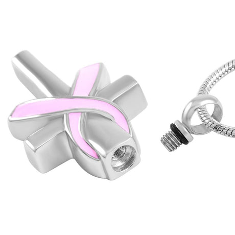 Silver Cross Cancer Ribbon Ash Necklace Cherished Emblems