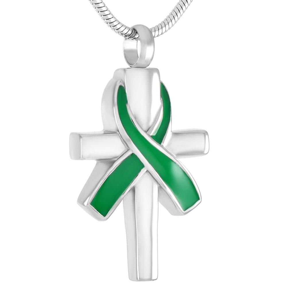 Cremation Necklace - Silver Cross & Ribbon Cremation Urn Necklace