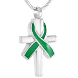 Cremation Necklace - Silver Cross & Ribbon Cremation Urn Necklace