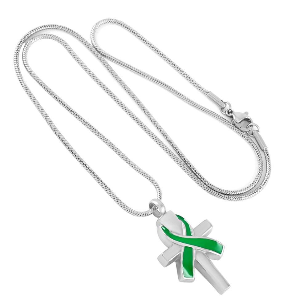 Cremation Necklace - Silver Cross & Ribbon Cremation Urn Necklace