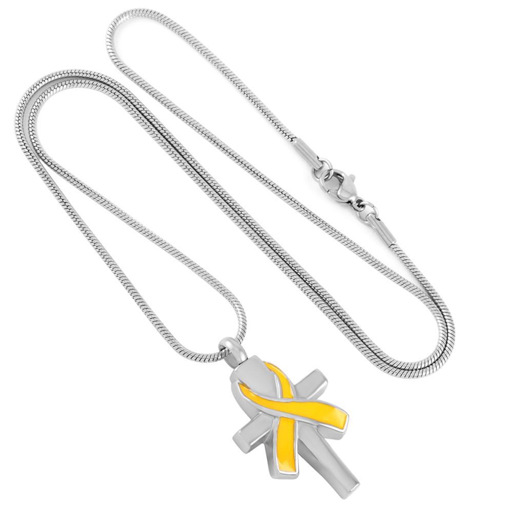 Cremation Necklace - Silver Cross & Ribbon Cremation Urn Necklace