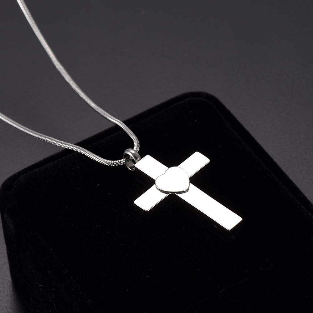 Cremation Necklace - Silver Cross With Heart Cremation Urn Necklace
