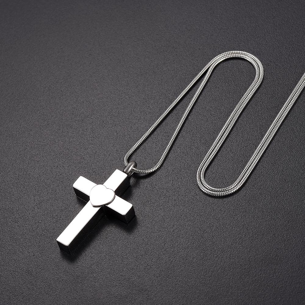 Cremation Necklace - Silver Cross With Heart Cremation Urn Necklace