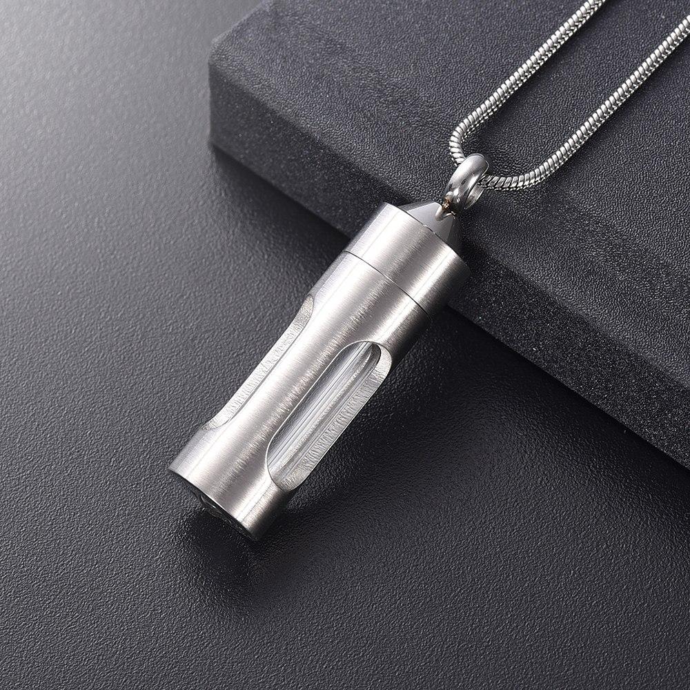 Cremation Necklace - Silver Cylinder Cremation Urn Necklace