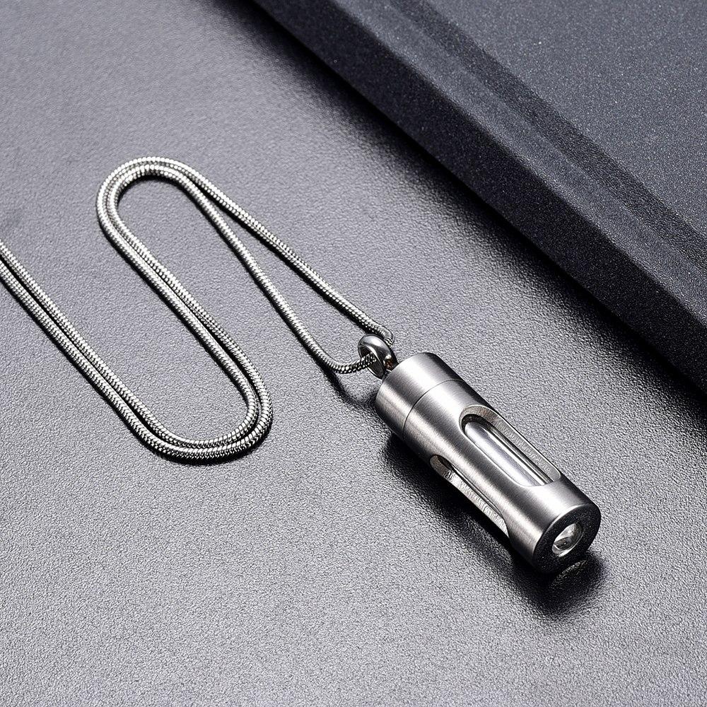 Cremation Necklace - Silver Cylinder Cremation Urn Necklace