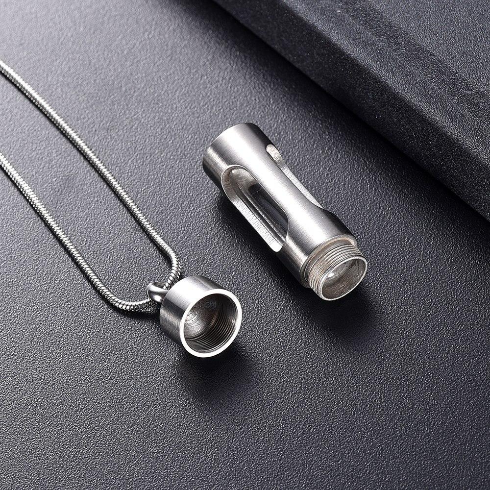 Cremation Necklace - Silver Cylinder Cremation Urn Necklace