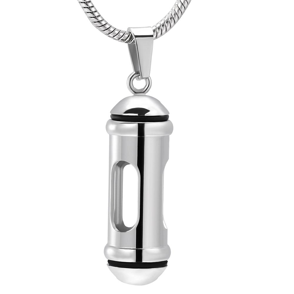 Cremation Necklace - Silver Cylinder & Glass Cremation Urn Necklace Ashes