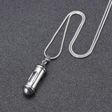 Cremation Necklace - Silver Cylinder & Glass Cremation Urn Necklace Ashes