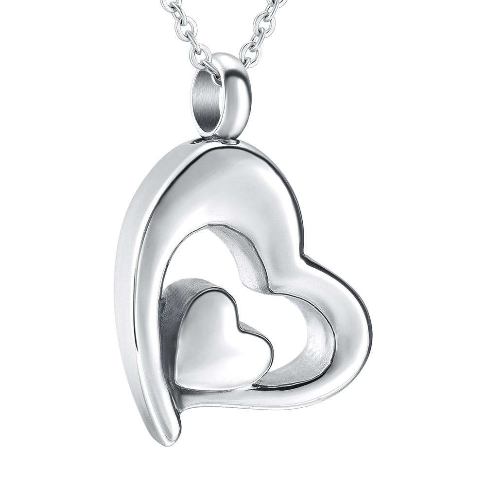 Cremation Necklace - Silver Double Heart Cremation Urn Necklace