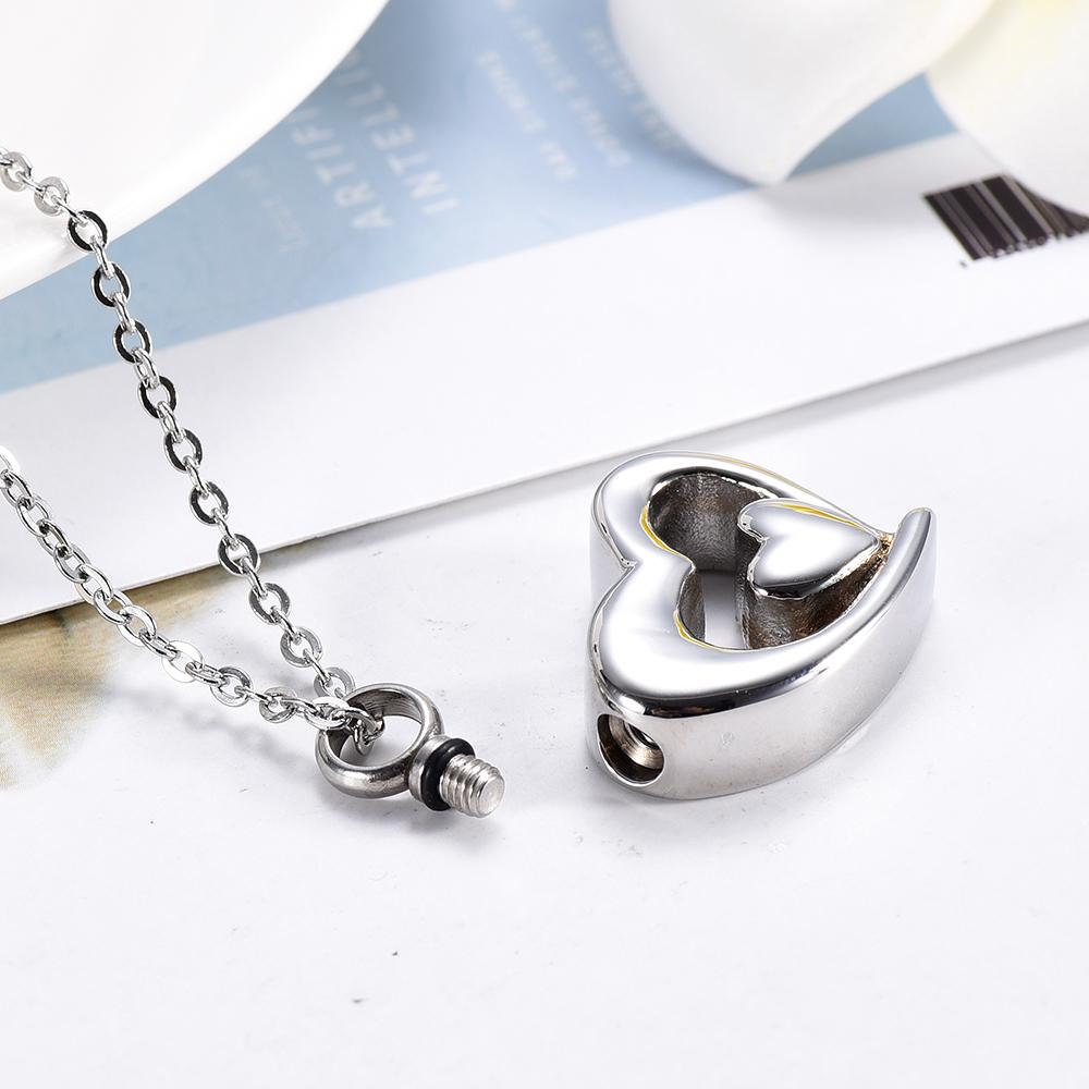 Cremation Necklace - Silver Double Heart Cremation Urn Necklace