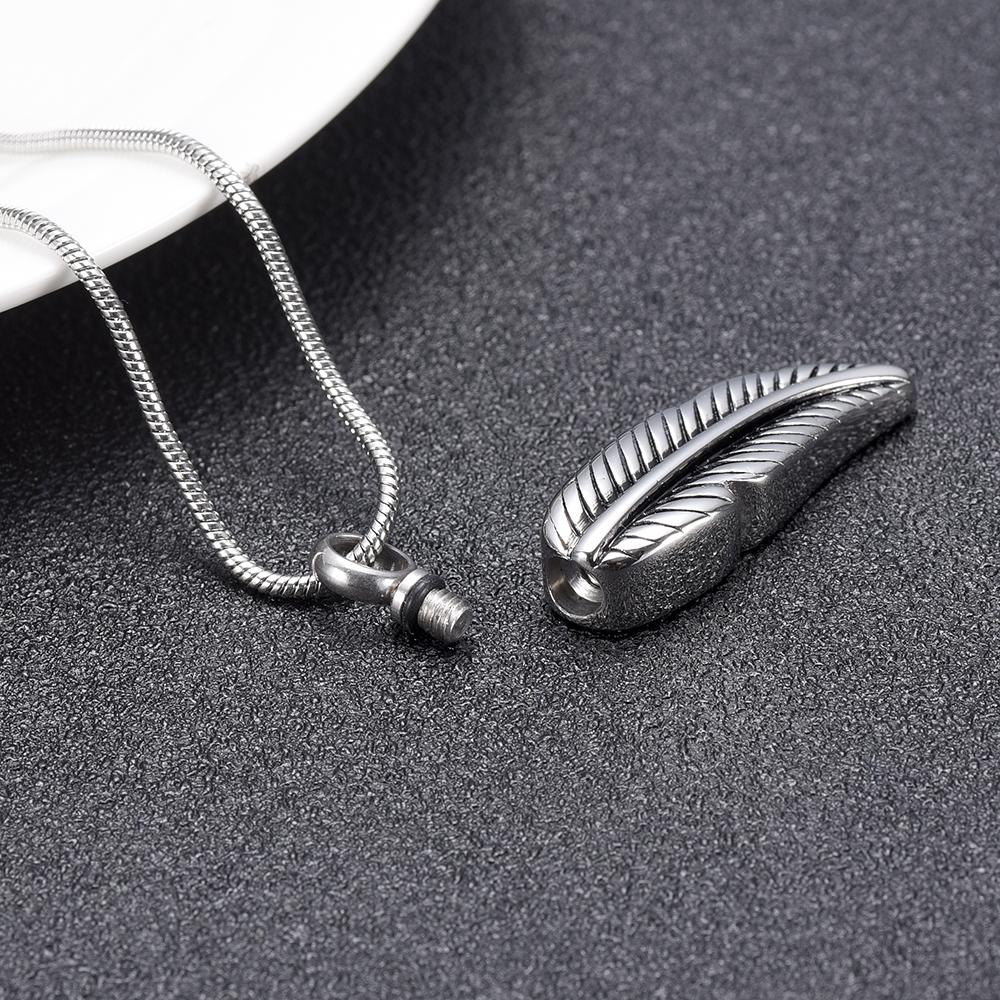 Cremation Necklace - Silver Feather Shaped Cremation Urn Necklace