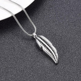 Cremation Necklace - Silver Feather Shaped Cremation Urn Necklace