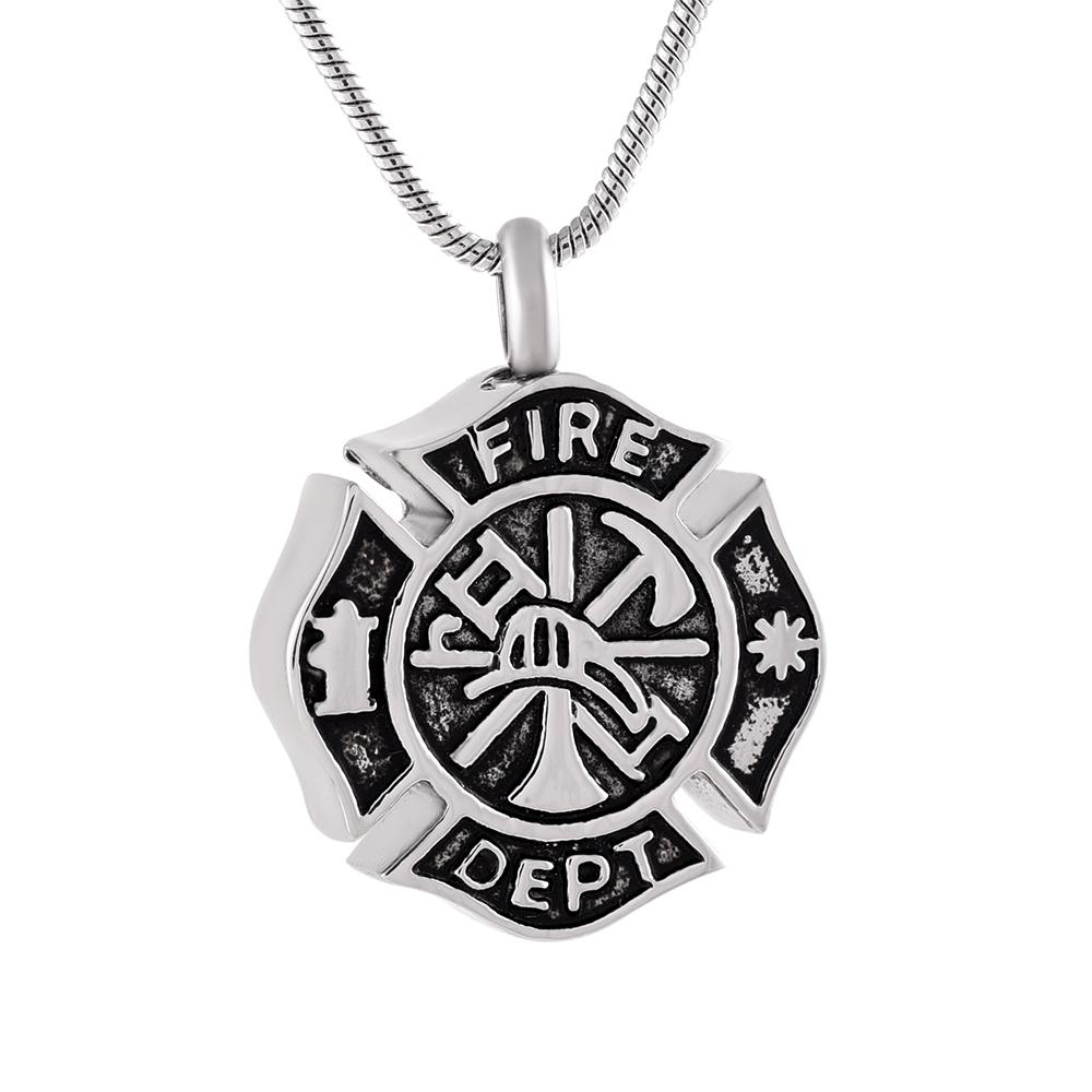 Cremation Necklace - Silver Fire Department Firefighter Symbol Cremation Urn Necklace
