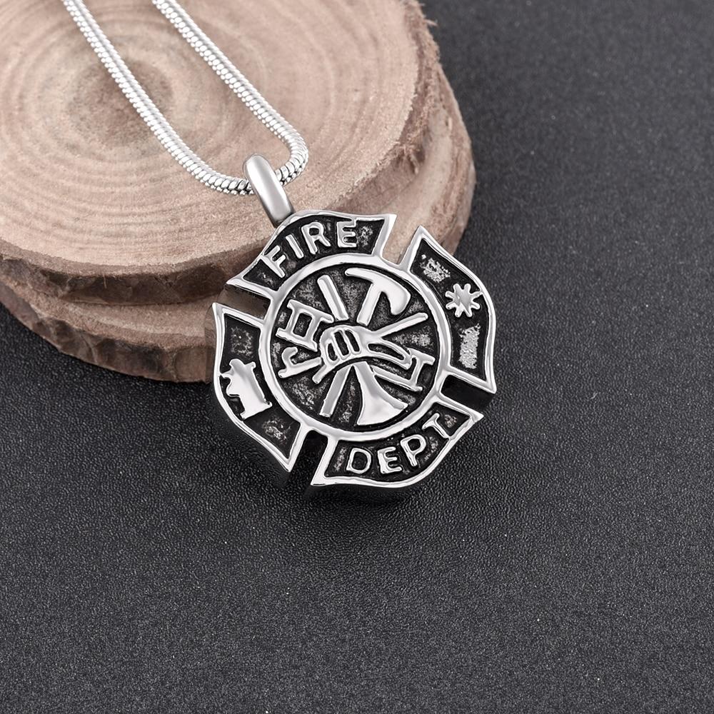 Cremation Necklace - Silver Fire Department Firefighter Symbol Cremation Urn Necklace