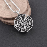 Cremation Necklace - Silver Fire Department Firefighter Symbol Cremation Urn Necklace