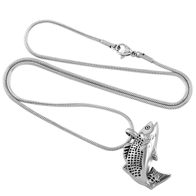 Cremation Necklace - Silver Fish Shaped Cremation Urn Necklace