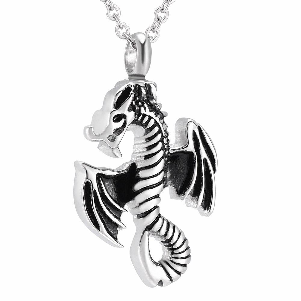 Cremation Necklace - Silver Flying Dragon Cremation Urn Necklace