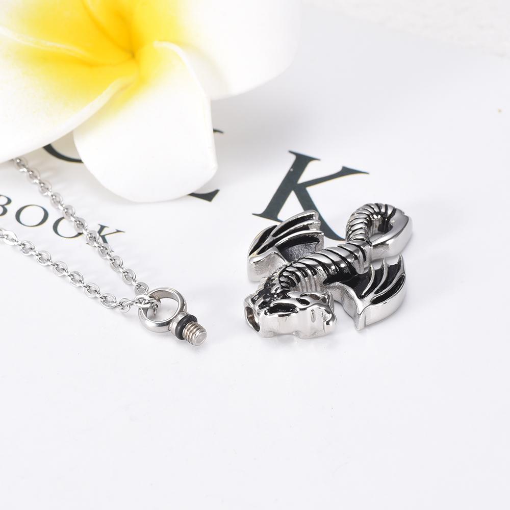 Cremation Necklace - Silver Flying Dragon Cremation Urn Necklace