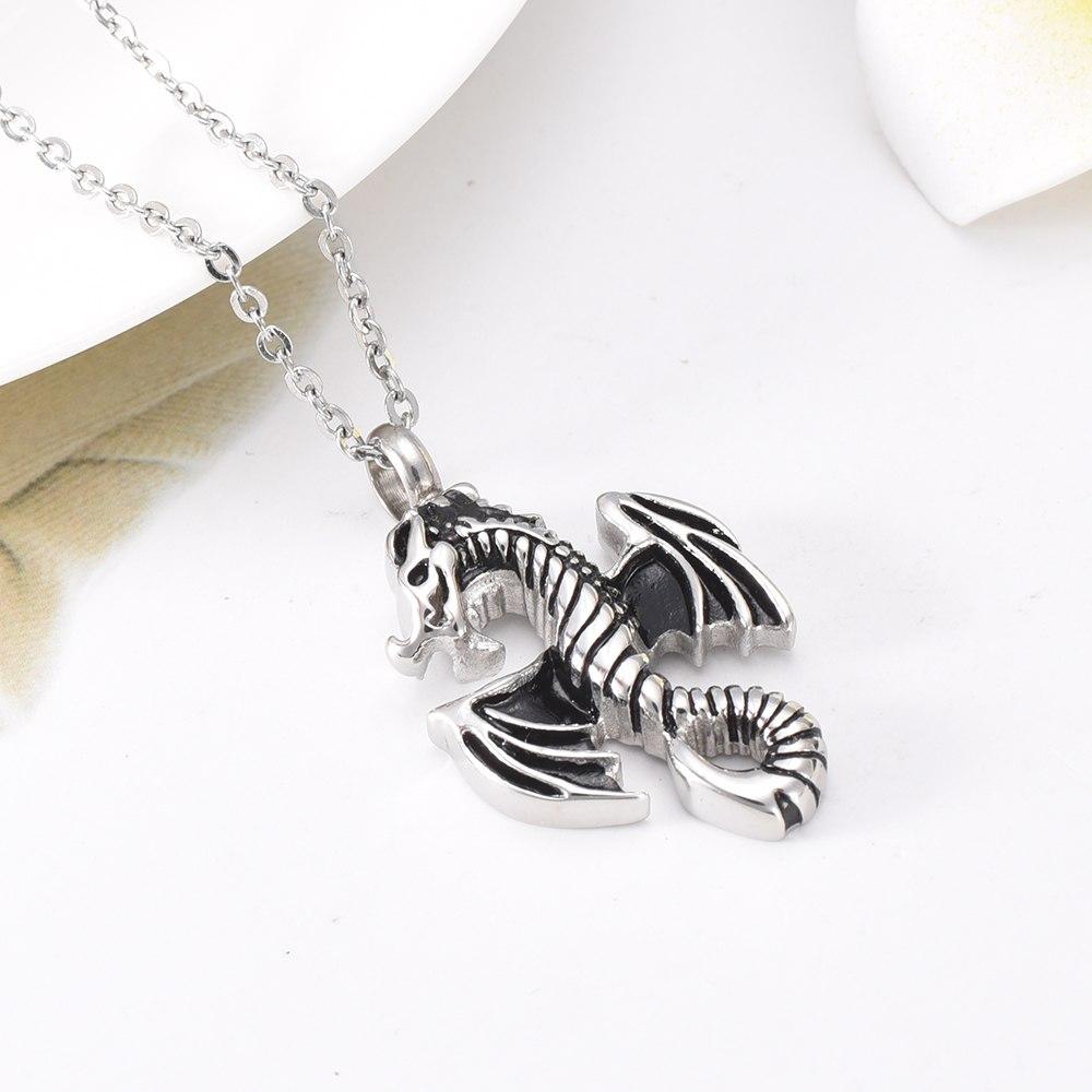 Cremation Necklace - Silver Flying Dragon Cremation Urn Necklace