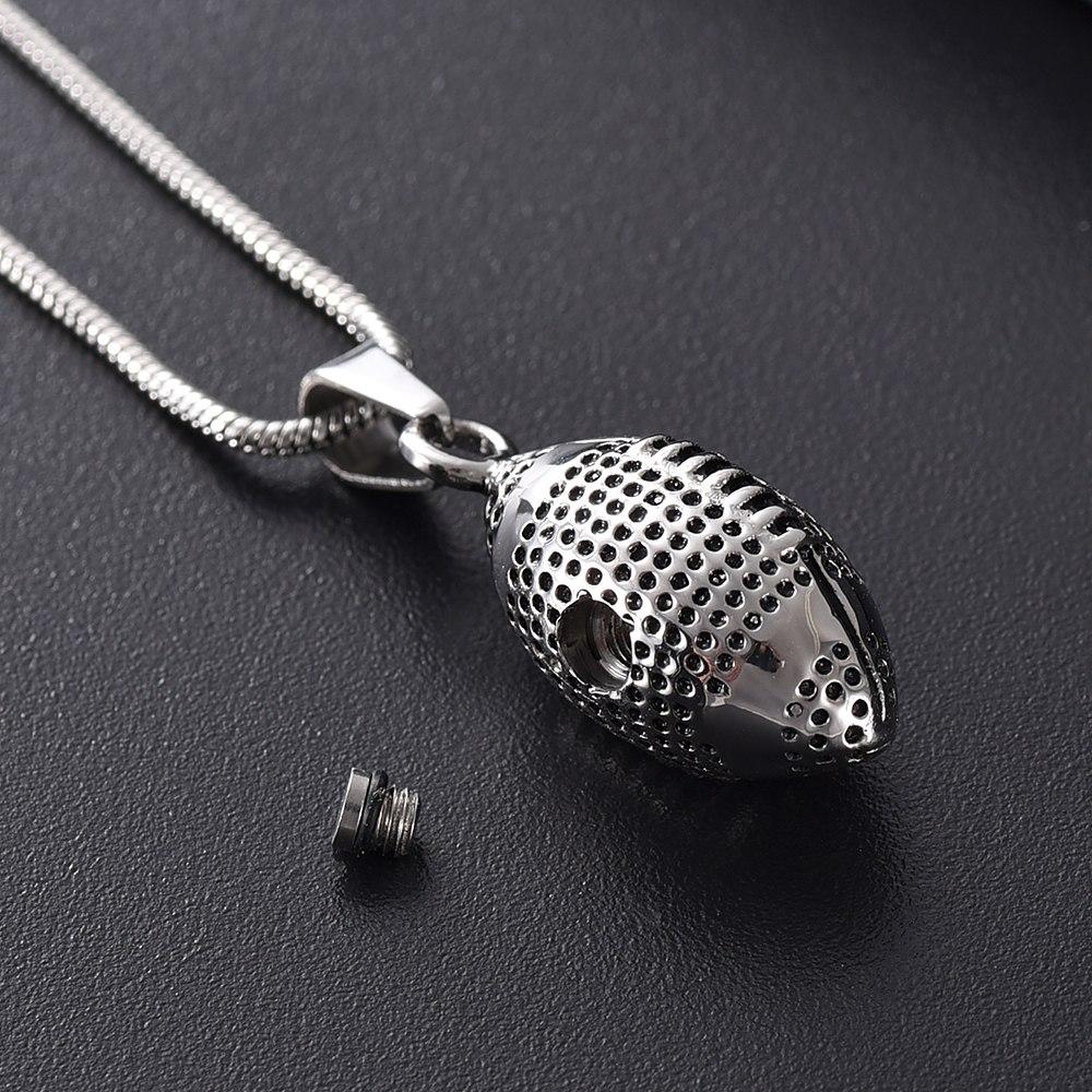 Cremation Necklace - Silver Football Cremation Urn Necklace