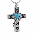 Cremation Necklace - Silver Heart Cross With Turquoise Heart Center Cremation Urn Necklace