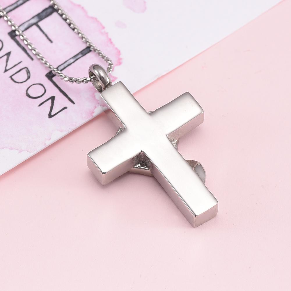 Cremation Necklace - Silver Heart Cross With Turquoise Heart Center Cremation Urn Necklace