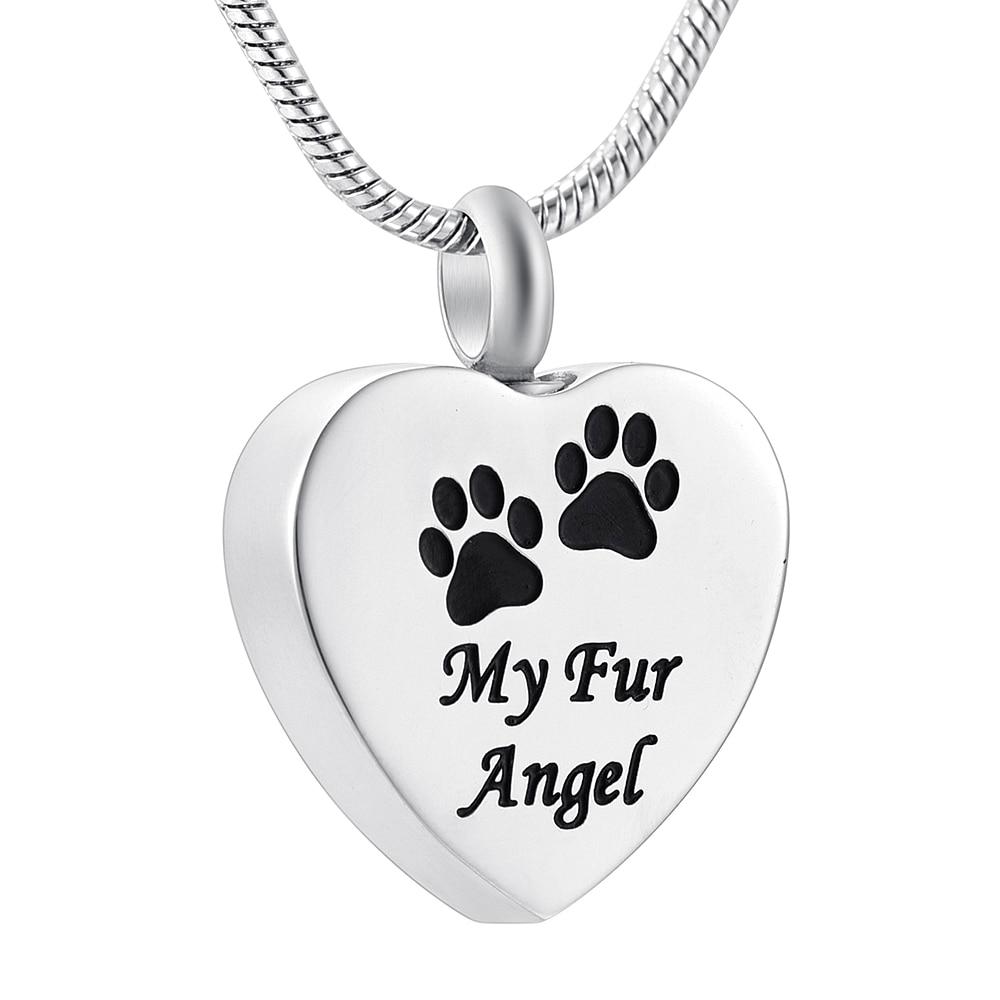 Cremation Necklace - Silver Heart My Fur Angel & Paws Cremation Urn Necklace