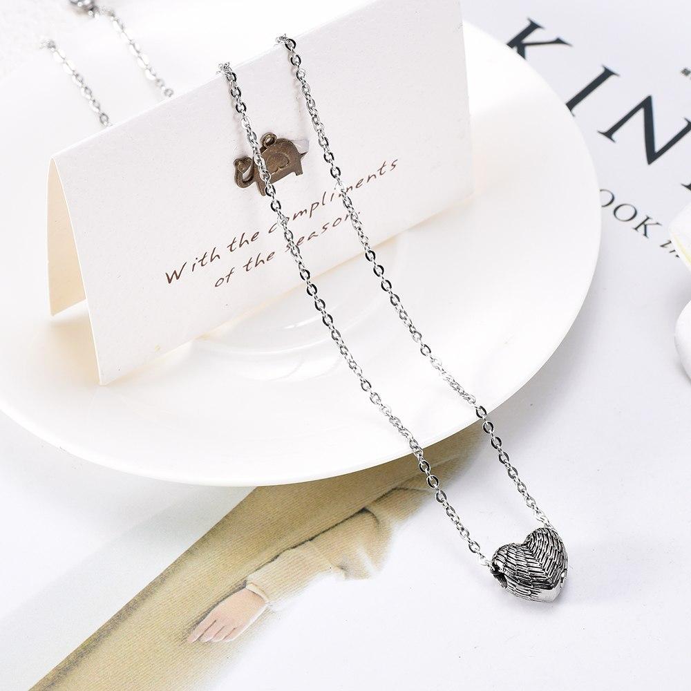 Cremation Necklace - Silver Heart Shaped Angel Wings Cremation Urn Necklace