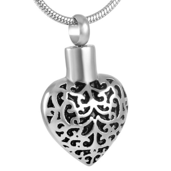 Cremation Necklace - Silver Heart Shaped Cremation Urn Necklace