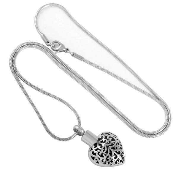 Cremation Necklace - Silver Heart Shaped Cremation Urn Necklace
