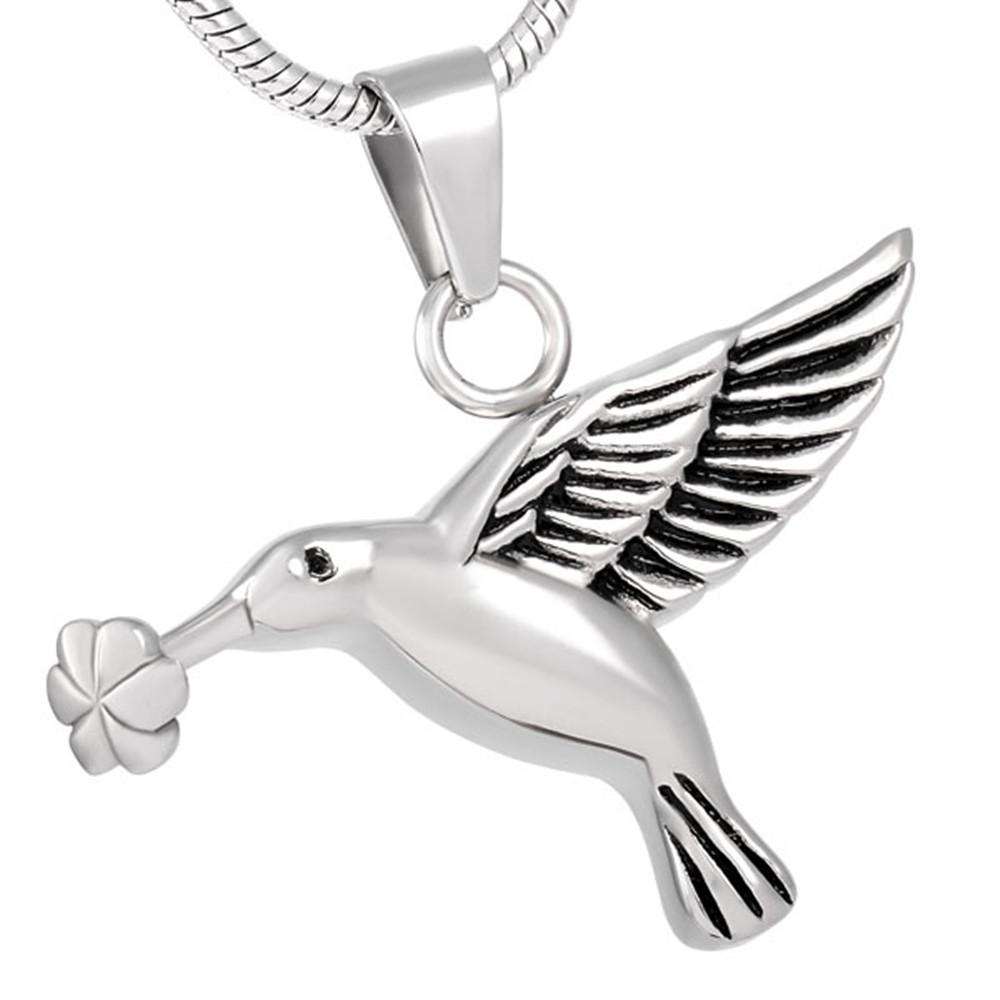 Cremation Necklace - Silver Hummingbird Cremation Urn Necklace
